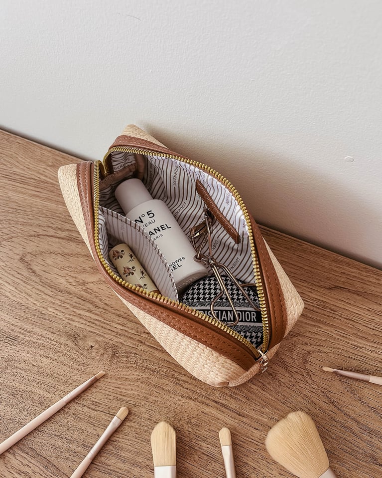 Louenhide Brianna Makeup Bag with Brush Set Natural Tan