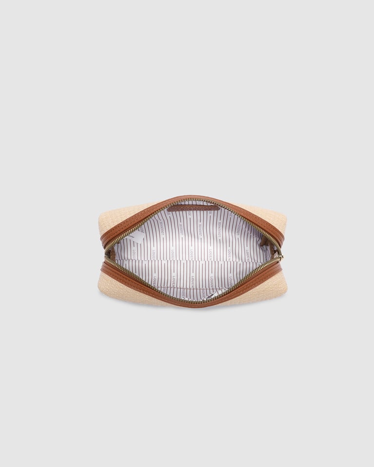Louenhide Brianna Makeup Bag with Brush Set Natural Tan