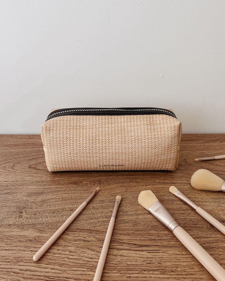 Louenhide Brianna Makeup Bag with Brush Set Natural Black