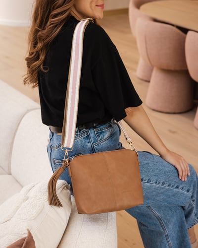 Kasey Stripe Crossbody Bag - Camel - Lifestyle