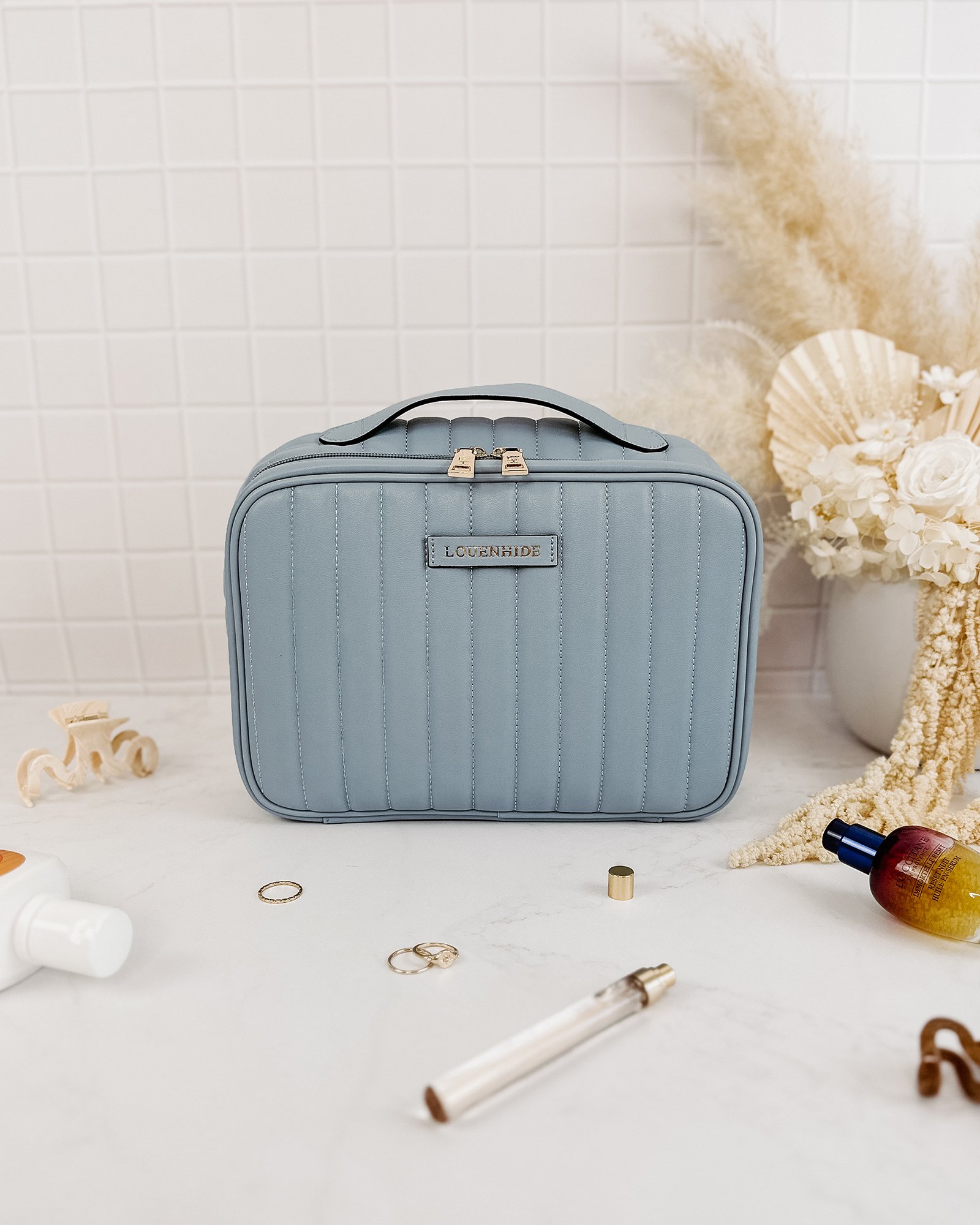 Maggie Hanging Toiletry Case Recycled Chambray