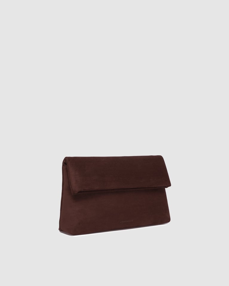 Louenhide Luka Suede Clutch Crossbody  Chocolate