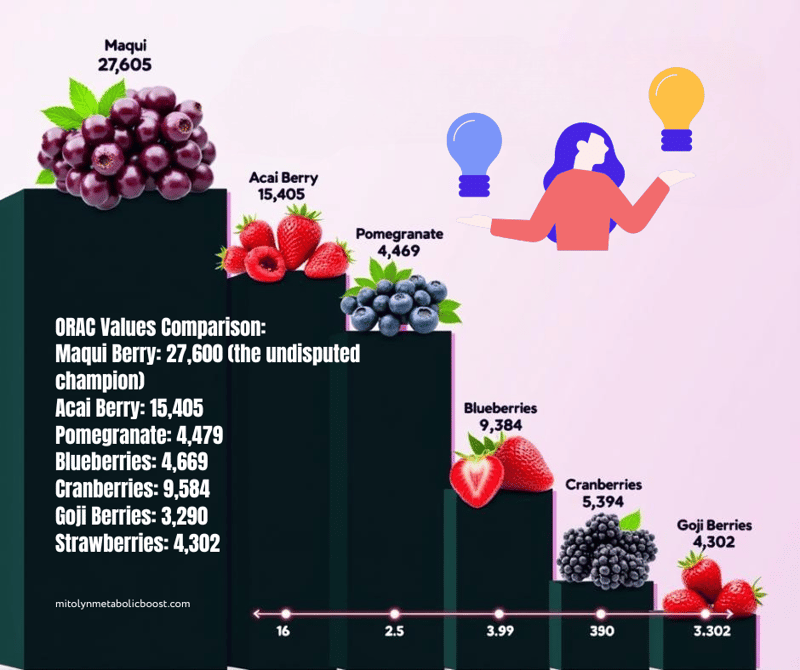 ORAC values comparison chart showing Maqui Berry's superior antioxidant capacity