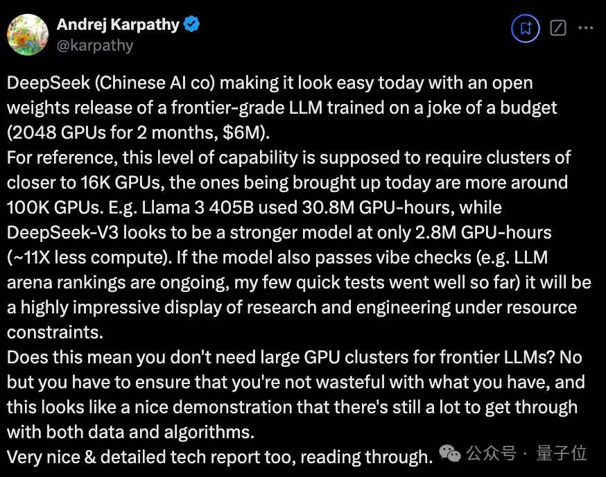 DeepSeek-V3 外网刷屏爆火，训练成本只有 600 万，把 AI 大佬都炸出来了