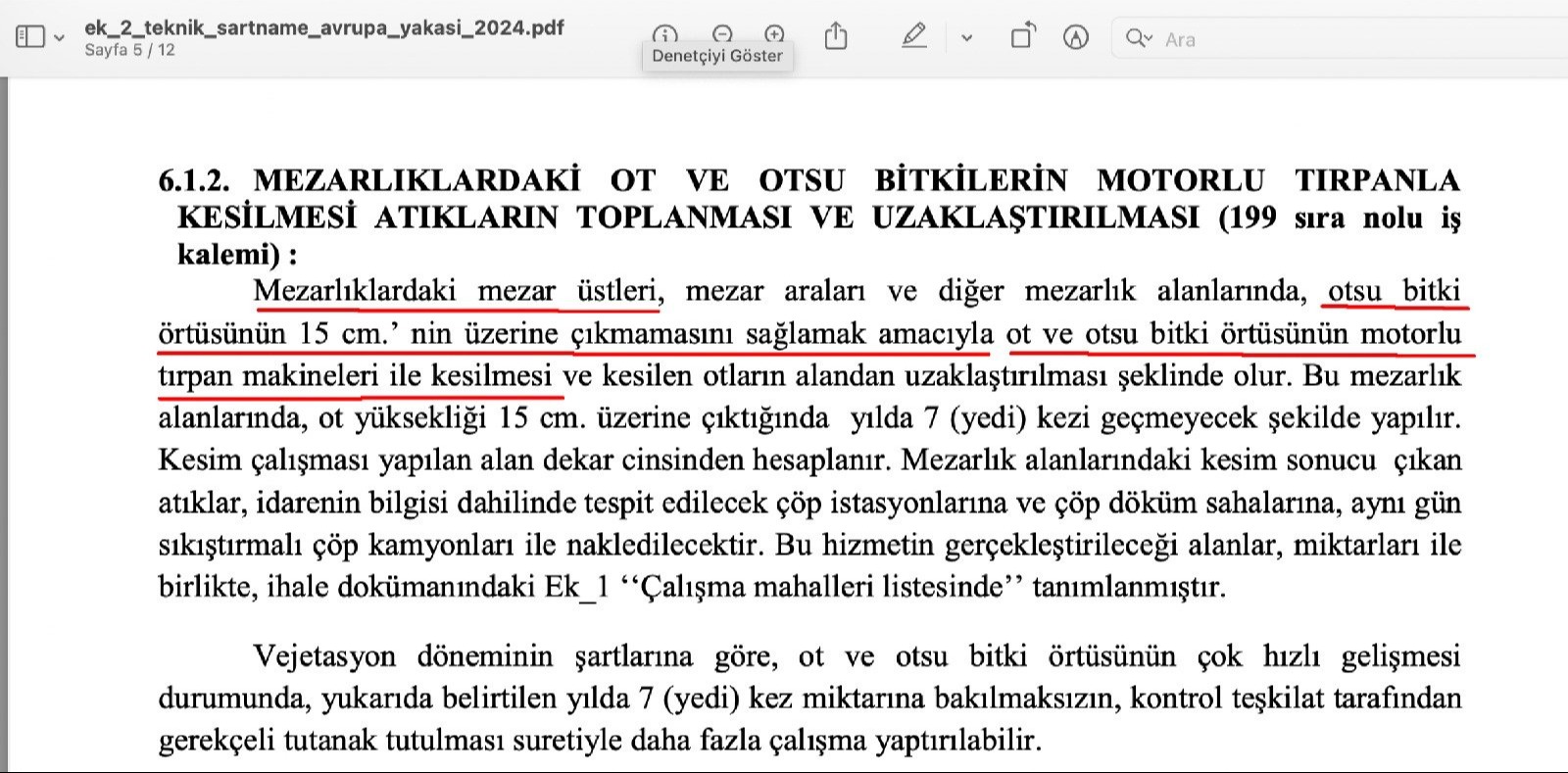 Mezarlık üzerindeki bitkilerin boyunun&nbsp;15 cm’yi aşmaması gerektiğini yönündeki İBB tebliği. Fotoğraf: Emre Erciş / X