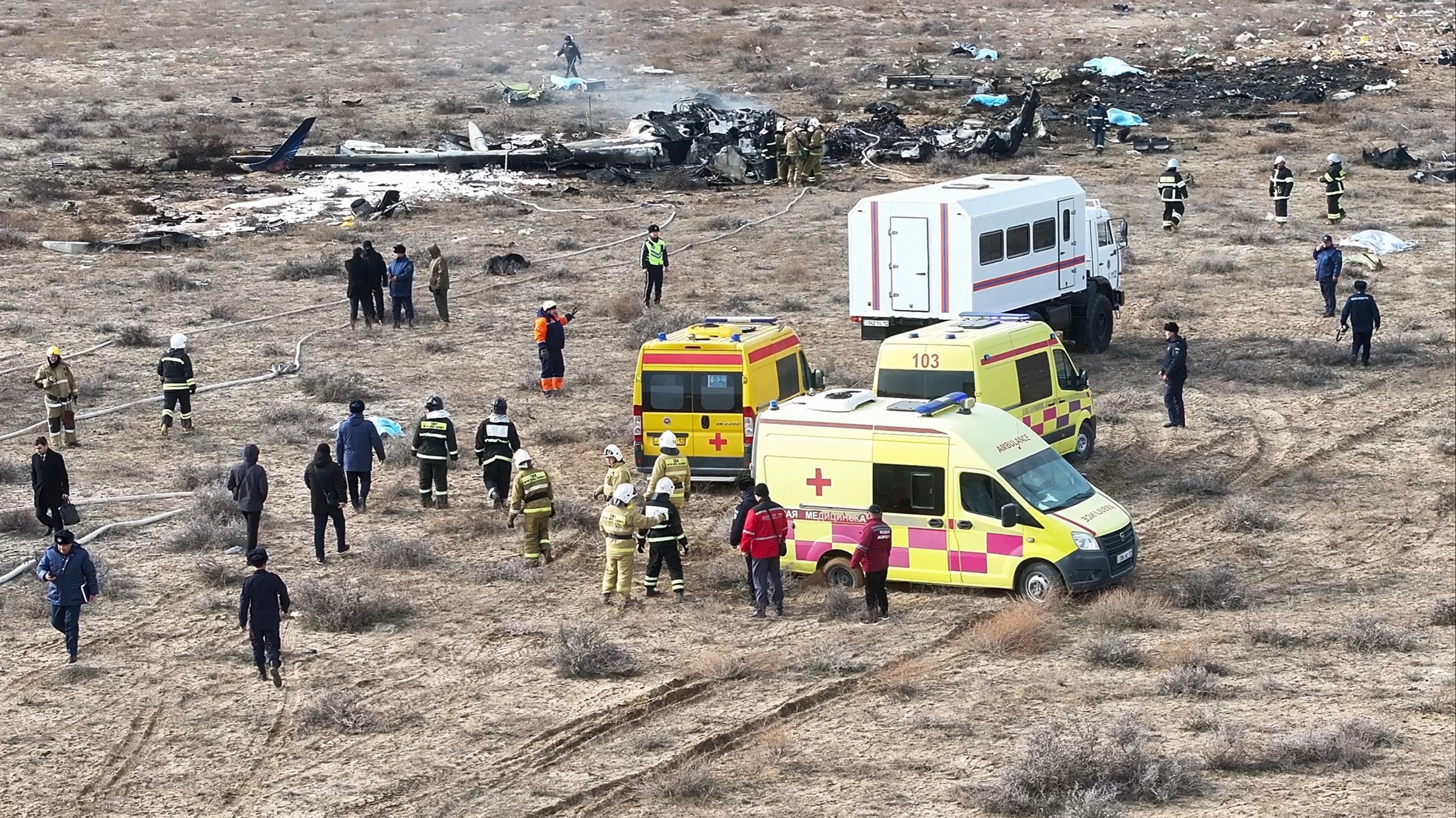 Kazakistan’daki uçak kazasına ait dron görüntüleri. Fotoğraf: REUTERS