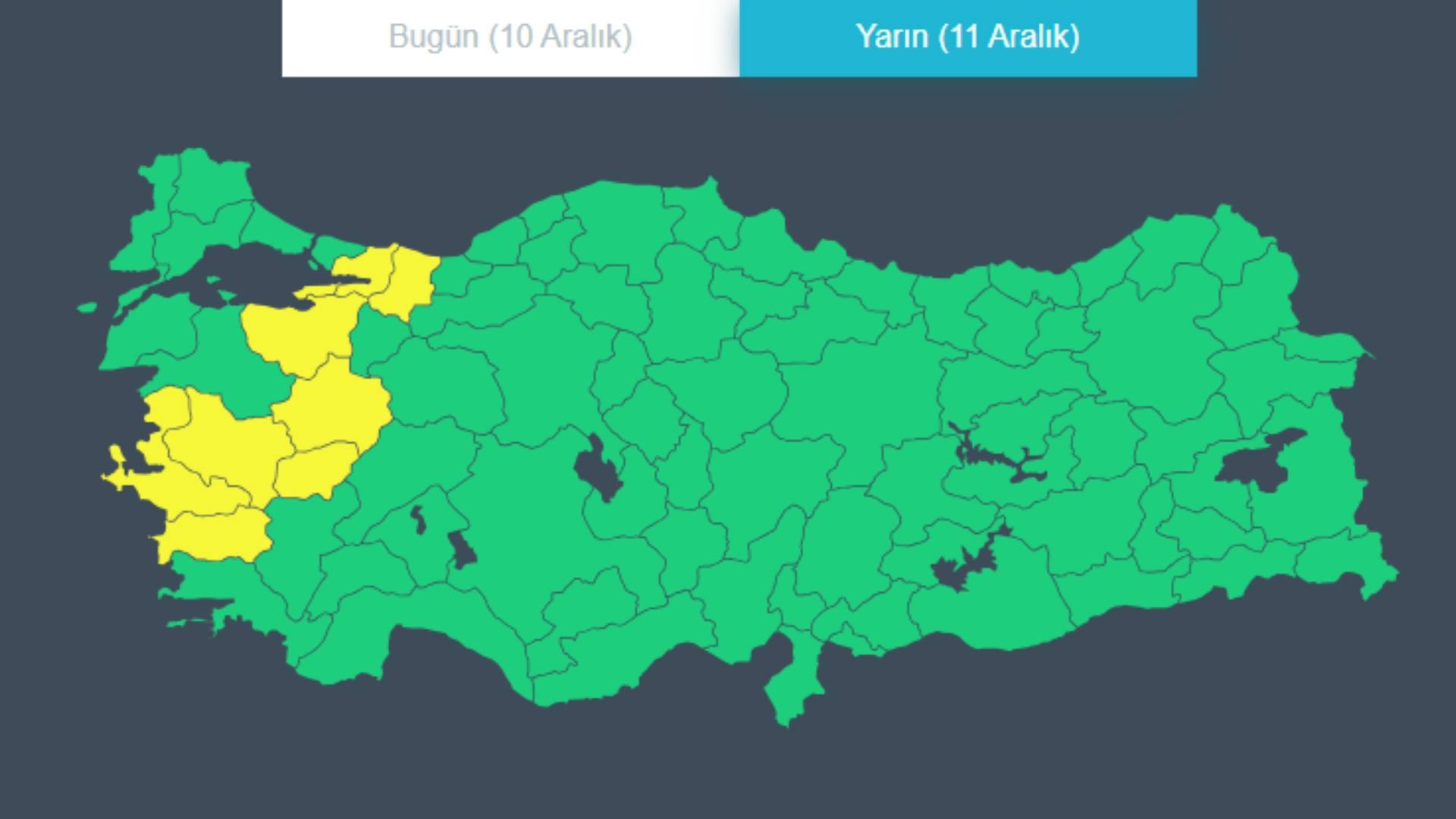Sarı kodlu uyarı alan şehirler