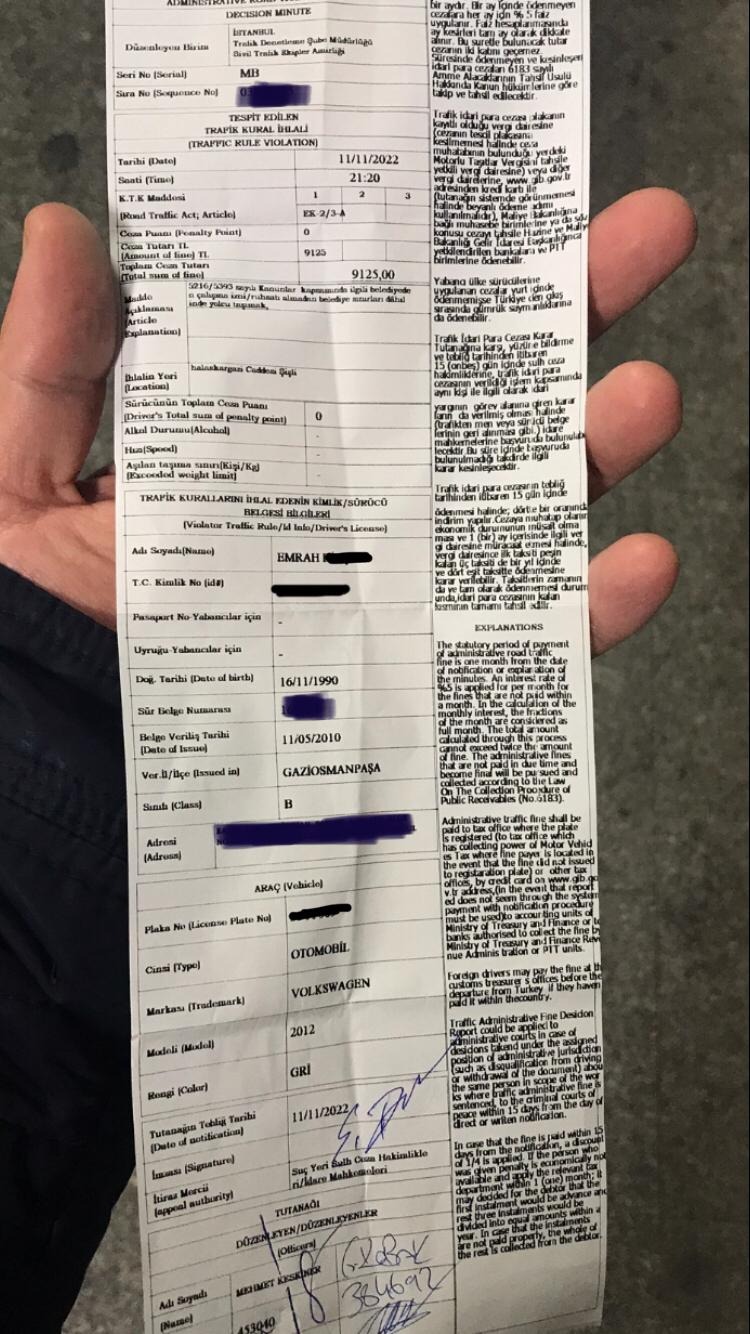 Martı TAG kullanan bir vatandaşın aldığı ceza