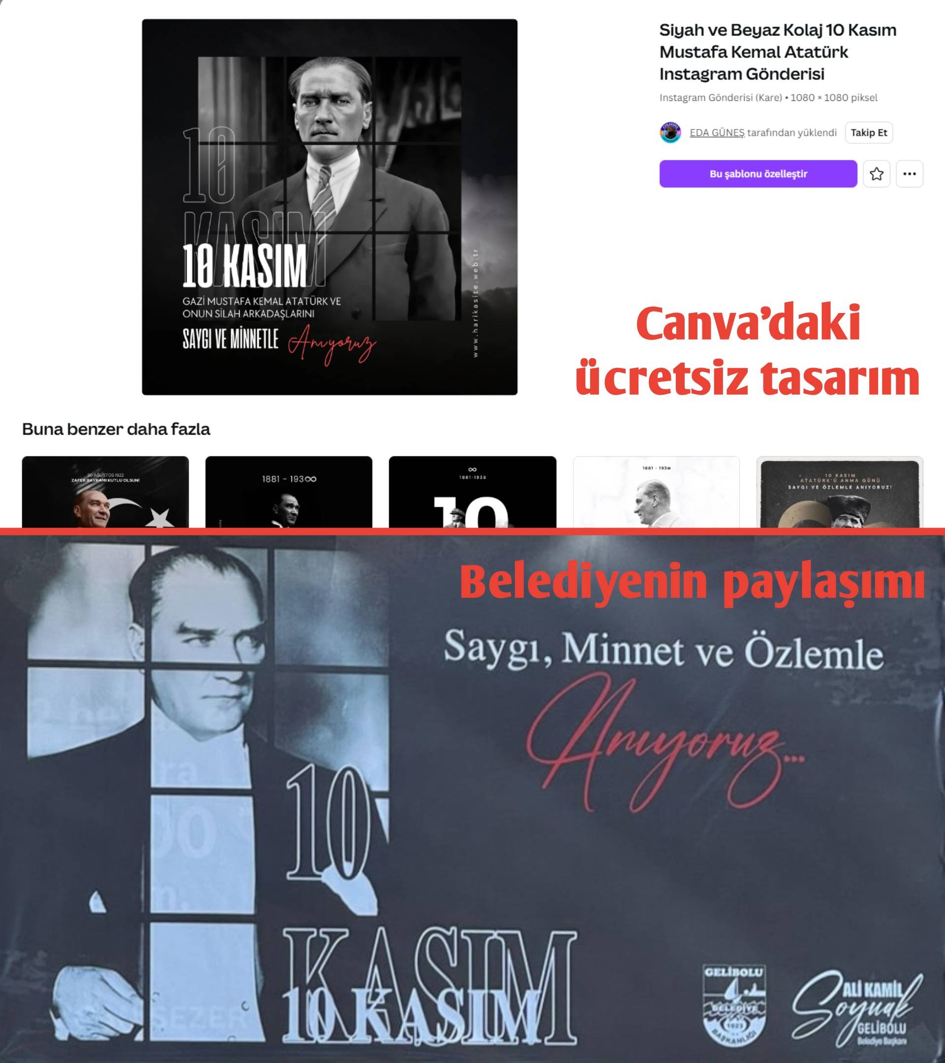 Gelibolu Belediyesi 10 Kasım Atatürk afişi