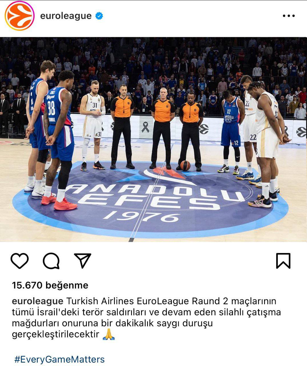 Anadolu Efes - Real Madrid maçında İsrail'e saygı duruşu