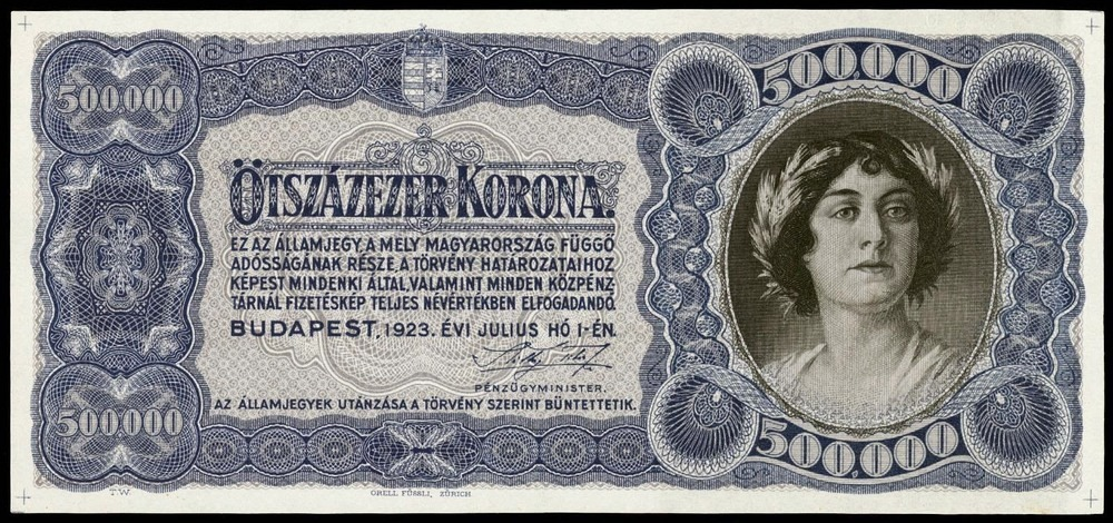1923 yılında basılan 500,000 Korona banknotu.