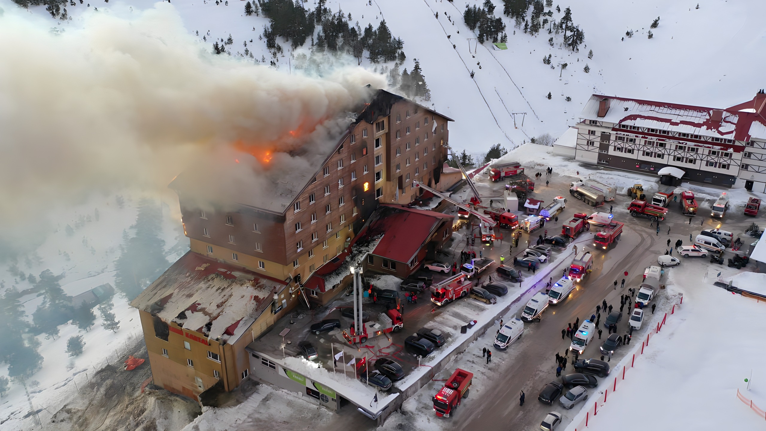 Kartalkaya Kayak Merkezi'nde çıkan yangın havadan görüntülendi. Fotoğraf: İHA