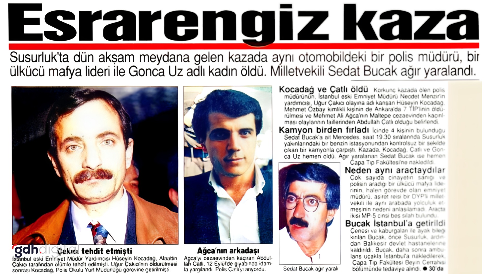 Susurluk kazası gazete başlıkları.