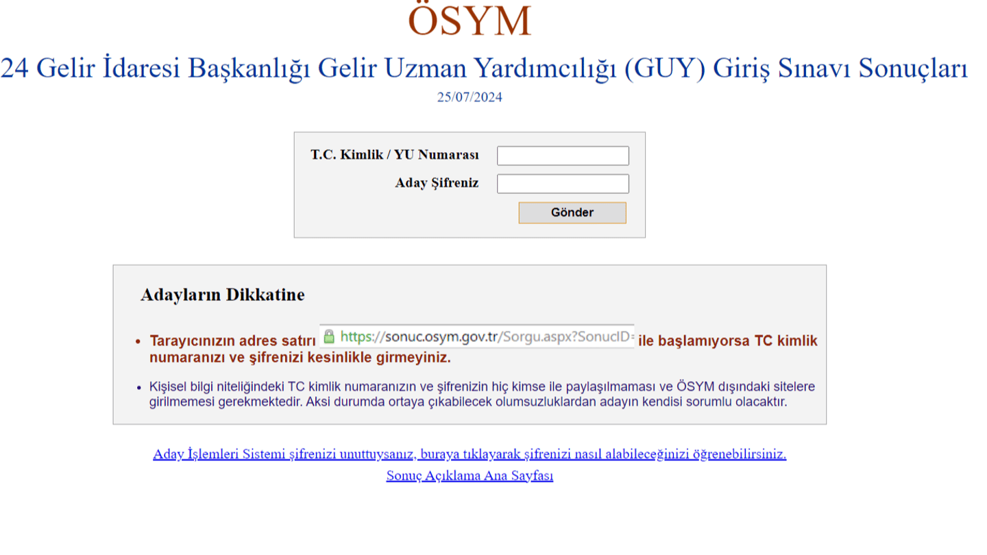 2024-GUY sonuçları açıklandı! Gelir İdaresi Başkanlığı Gelir Uzman Yardımcılığı (GUY) Giriş Sınavı Sonuçları Açıklandı! GUY Sonuçları Sorgulama Ekranı