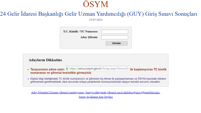 2024-GUY sonuçları açıklandı! Gelir İdaresi Başkanlığı Gelir Uzman Yardımcılığı (GUY) Giriş Sınavı Sonuçları Açıklandı! GUY Sonuçları Sorgulama Ekranı