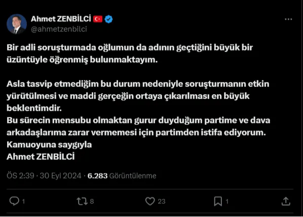 Ahmet Zenbilci neden istifa açıklaması
