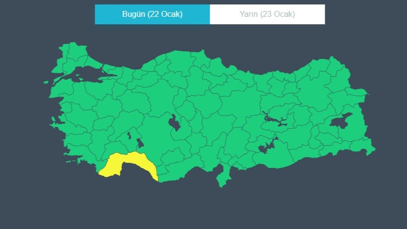 MGM'nin 22 Ocak haritası.&nbsp;