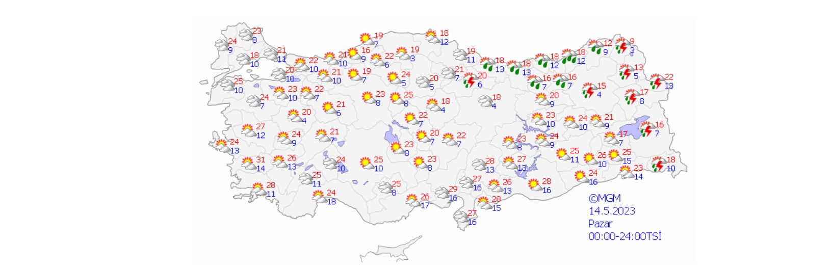14 Mayıs hava durumu