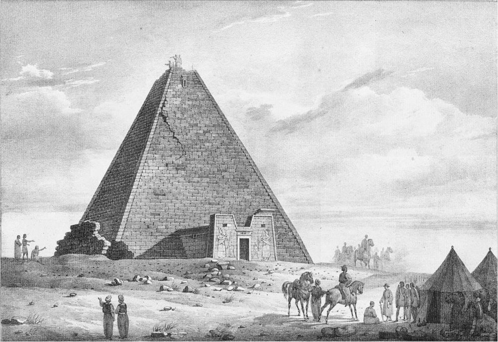 Giuseppe Ferlini tarafından yıkılmadan önce Kraliçe Amanishakheto'nun Büyük piramidi.