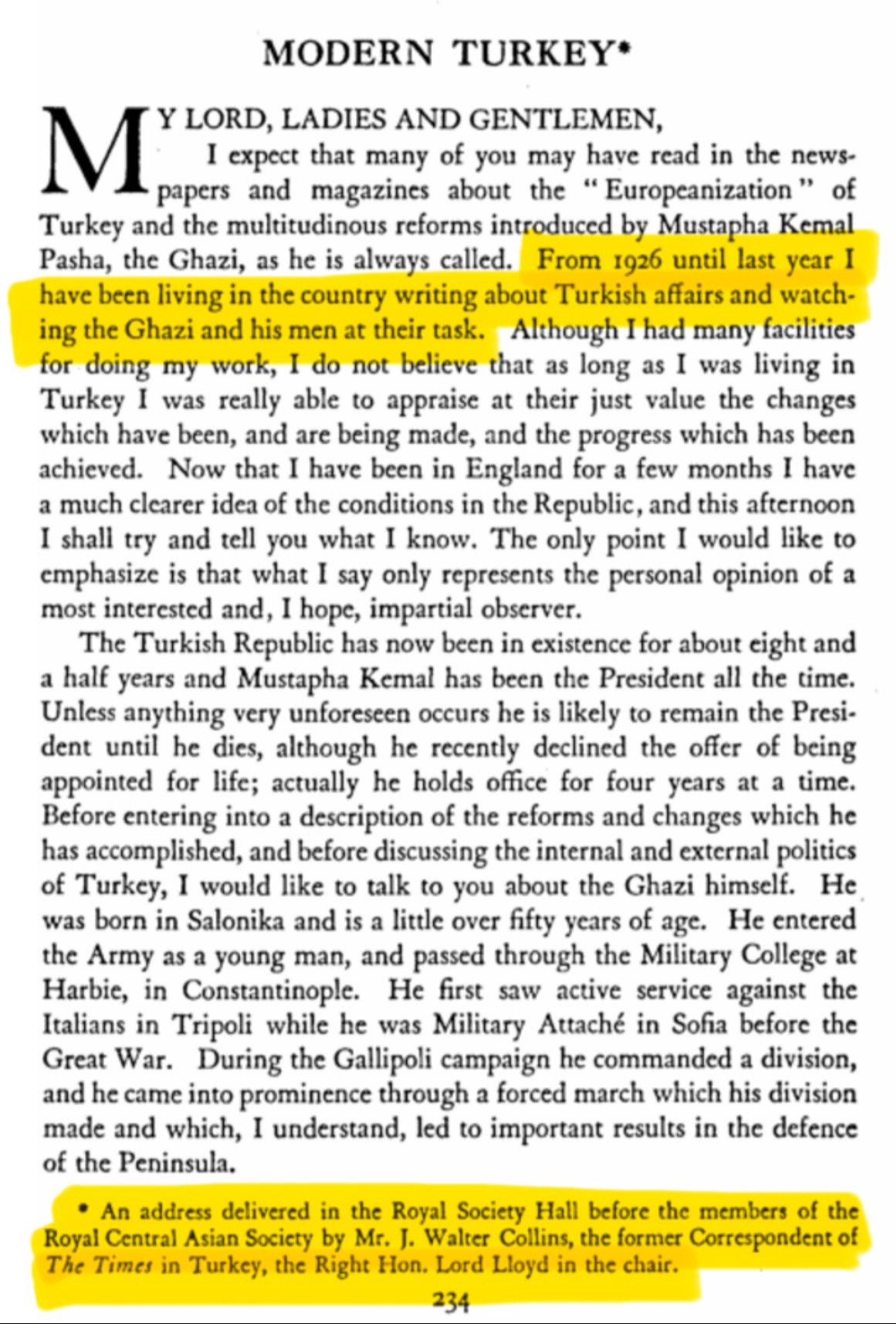Oturumdaki konuşmanın yer aldığı "Modern Türkiye" başlıklı makale. Kaynak: X /&nbsp;@MurattSaribas