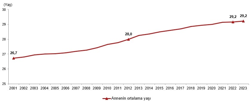 Annenin ortalama yaşı, 2001-2023