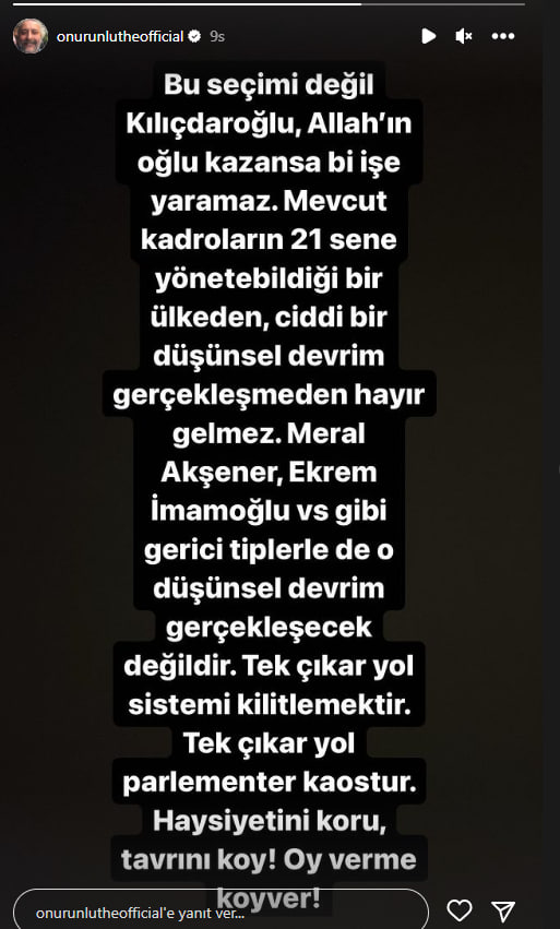 Onur Ünlü oy verme çağrısı