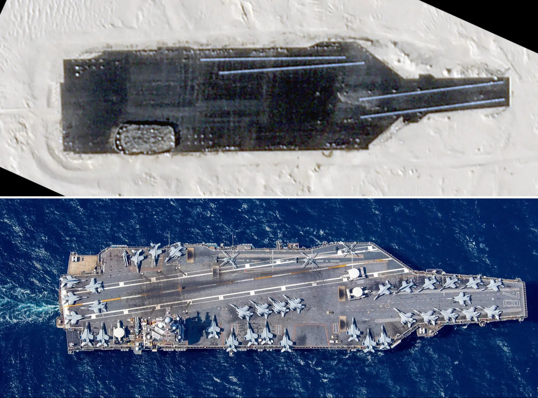 Çin, ABD'nin en yeni uçak gemisi USS Gerald R. Ford'a tıpatıp benzeyen hedef maket inşa etti