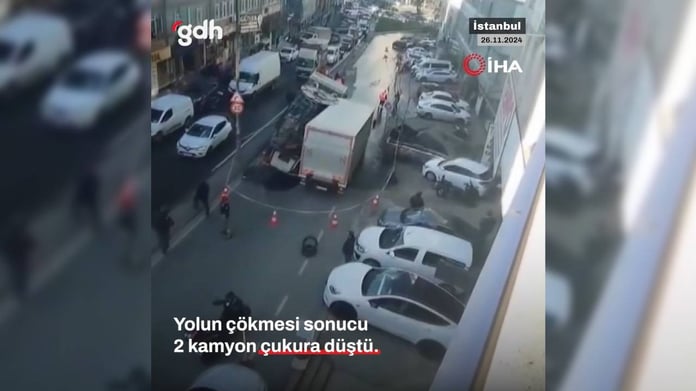 Güngören Son Dakika..! Asfalt çöktü iki araç çukura düştü!