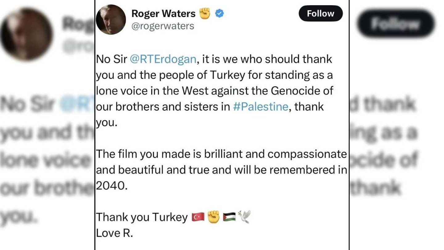 İngiliz efsanesi Pink Floyd’dan Cumhurbaşkanı Erdoğan’a Filistin teşekkürü
