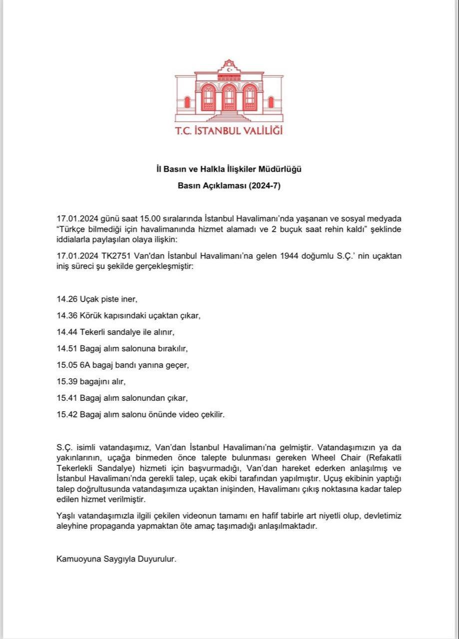 İstanbul Valiliği'nden sosyal medyadaki iddialara ilişkin açıklama