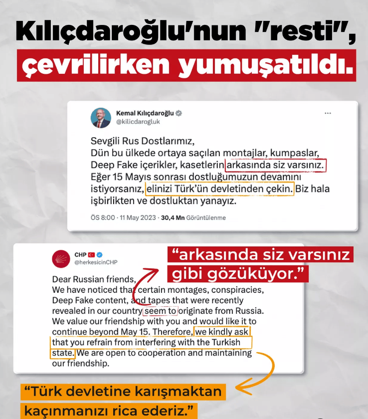 Kılıçdaroğlu'nun Rusya Mesajı İngilizce'de Yumuşatıldı