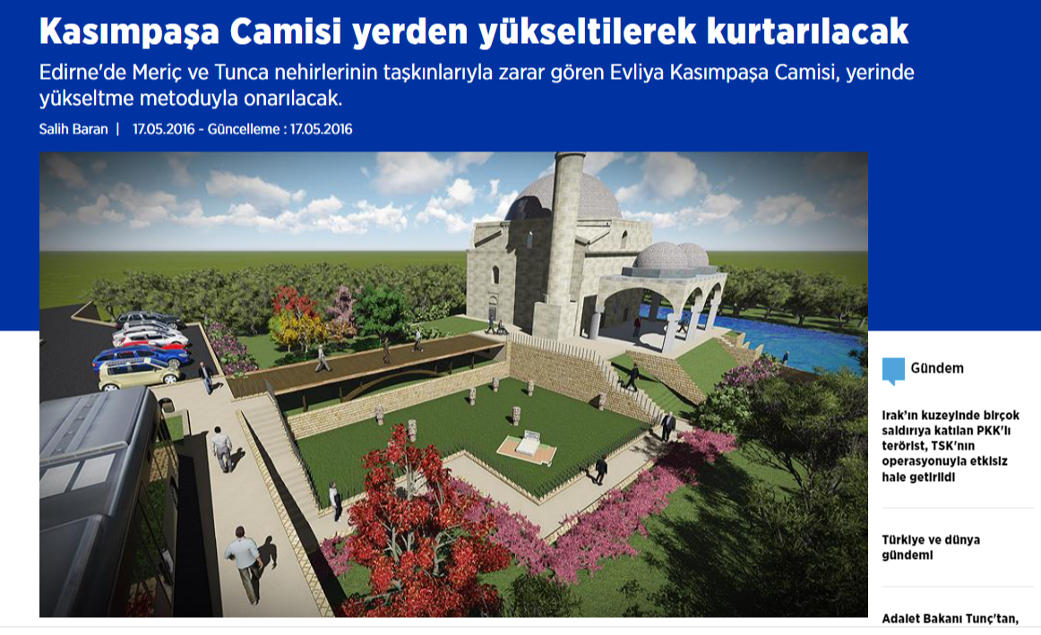 Evliya Kasım Paşa Camii'nin 2016 yılına ait onarım haberi