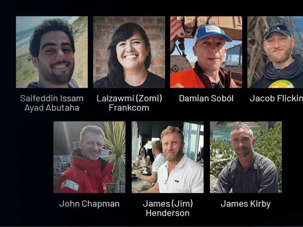 İsrail saldırısında hayatını kaybeden yardım çalışanları.