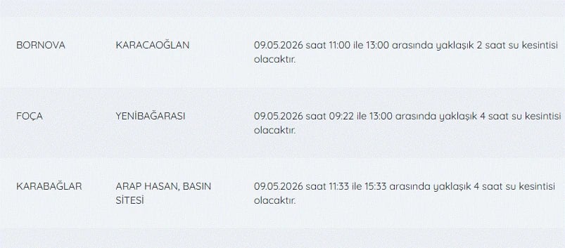 İZSU kesintiler listesi | 9 Mayıs İzmir'de su kesintisi var mı, hangi ilçelerde, ne zaman tamir olacak?