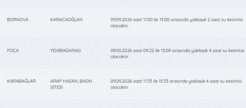 İZSU kesintiler listesi | 9 Mayıs İzmir'de su kesintisi var mı, hangi ilçelerde, ne zaman tamir olacak?