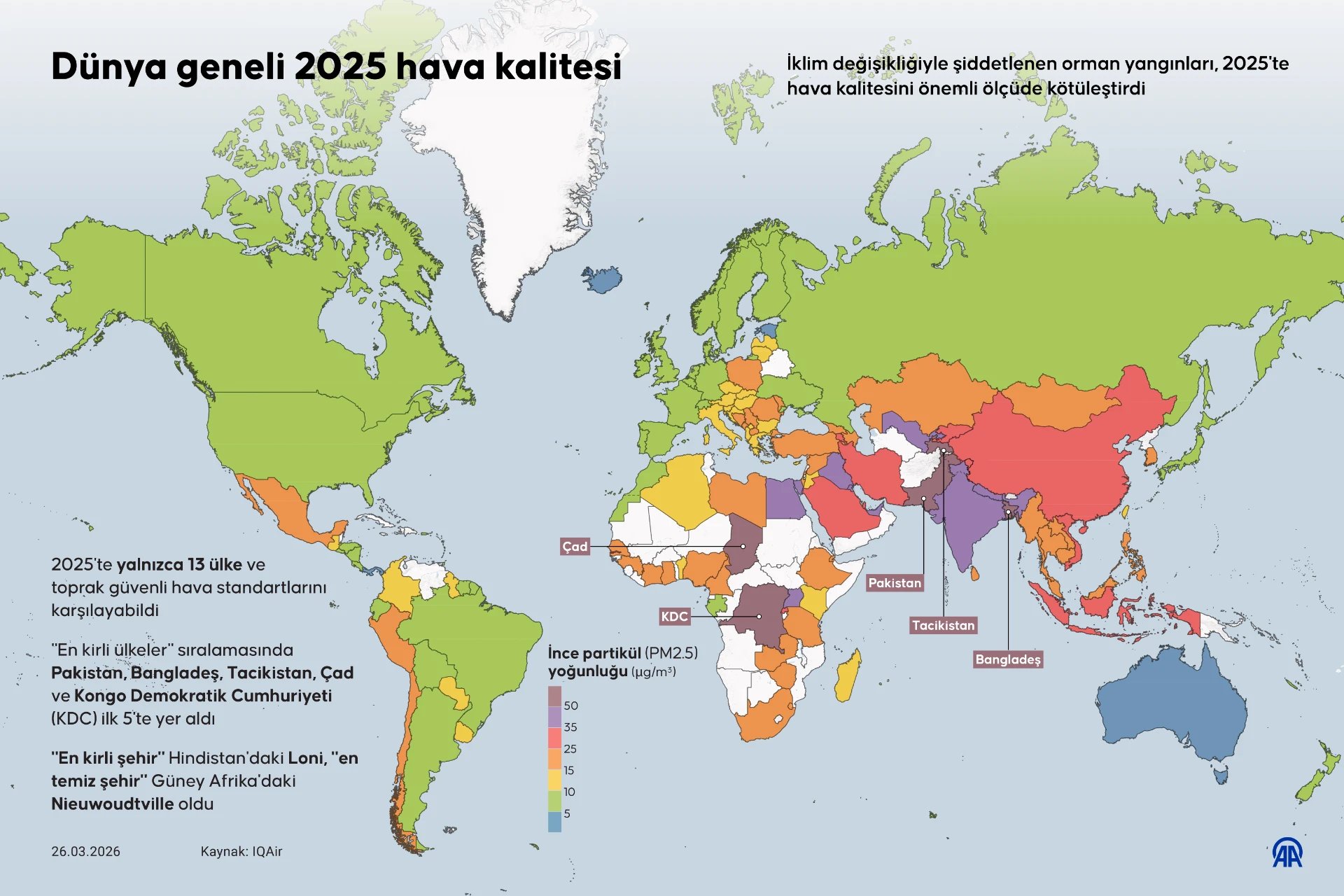 Dünya geneli 2025 hava kalitesi