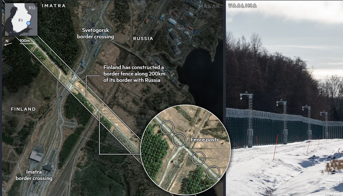 Satellite and government imagery shows new fencing at two of Finland’s border crossings