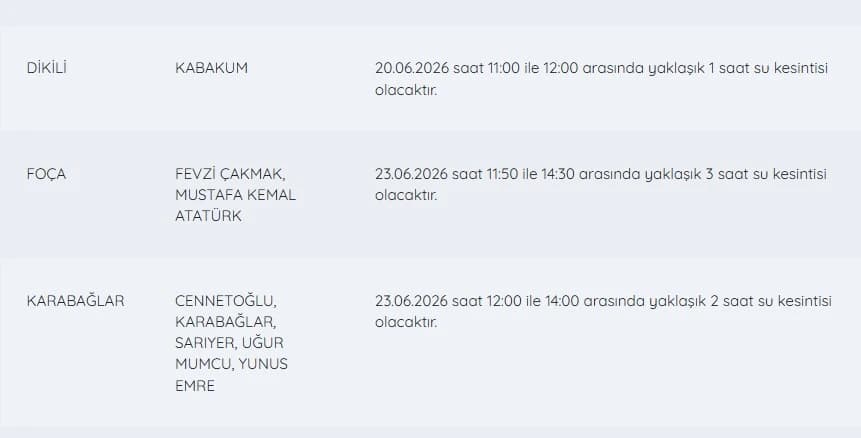 İZSU kesintiler listesi | 23 Haziran 2026 İzmir'de su kesintisi var mı, nerelerde, ne zaman düzelir?