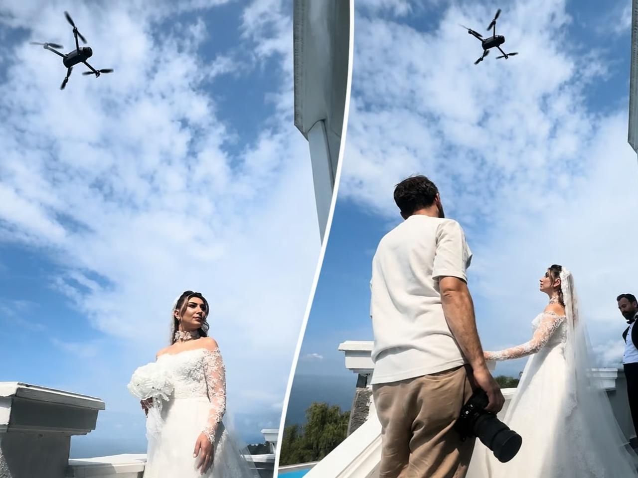 Rize'de düğün çekiminde ilginç anlar: Dron vantilatör oldu