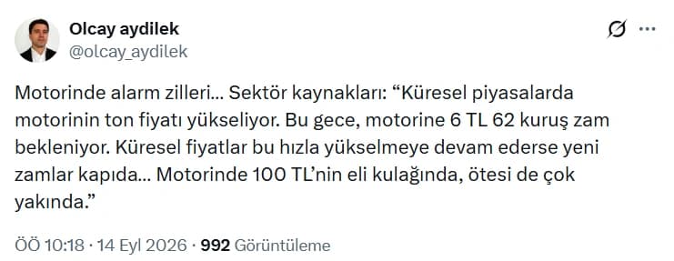 Gazeteci OIcay Aydilek akaryakıt zammı ile ilgili paylaşımı