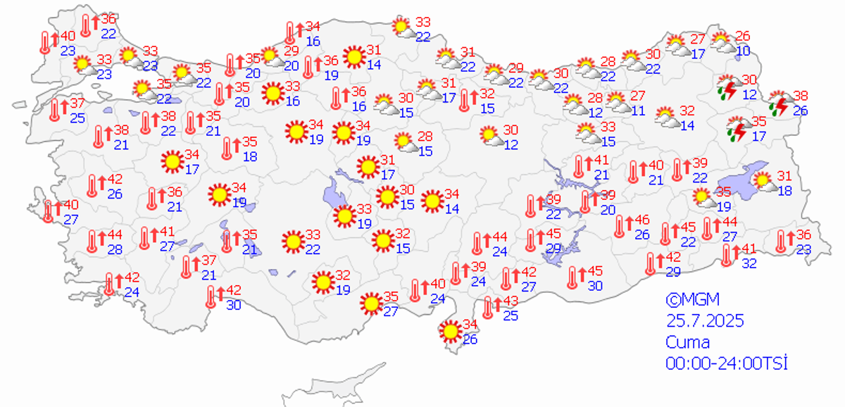 25 Temmuz Cuma günü Türkiye geneli hava durumu