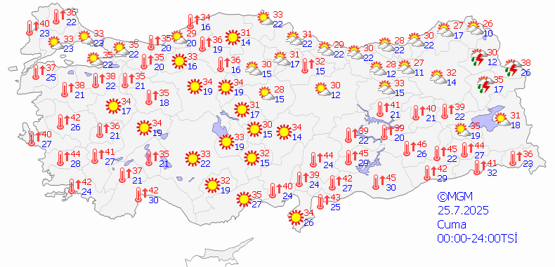 25 Temmuz Cuma günü Türkiye geneli hava durumu