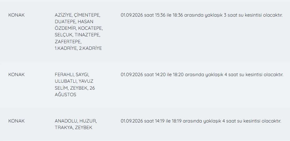 İZSU kesintiler listesi | 1 Eylül İzmir'de nerelerde su kesintisi var, hangi ilçelerde, ne zaman tamir edilecek?