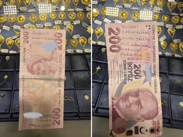 200 TL banknotun üzerine mesaj