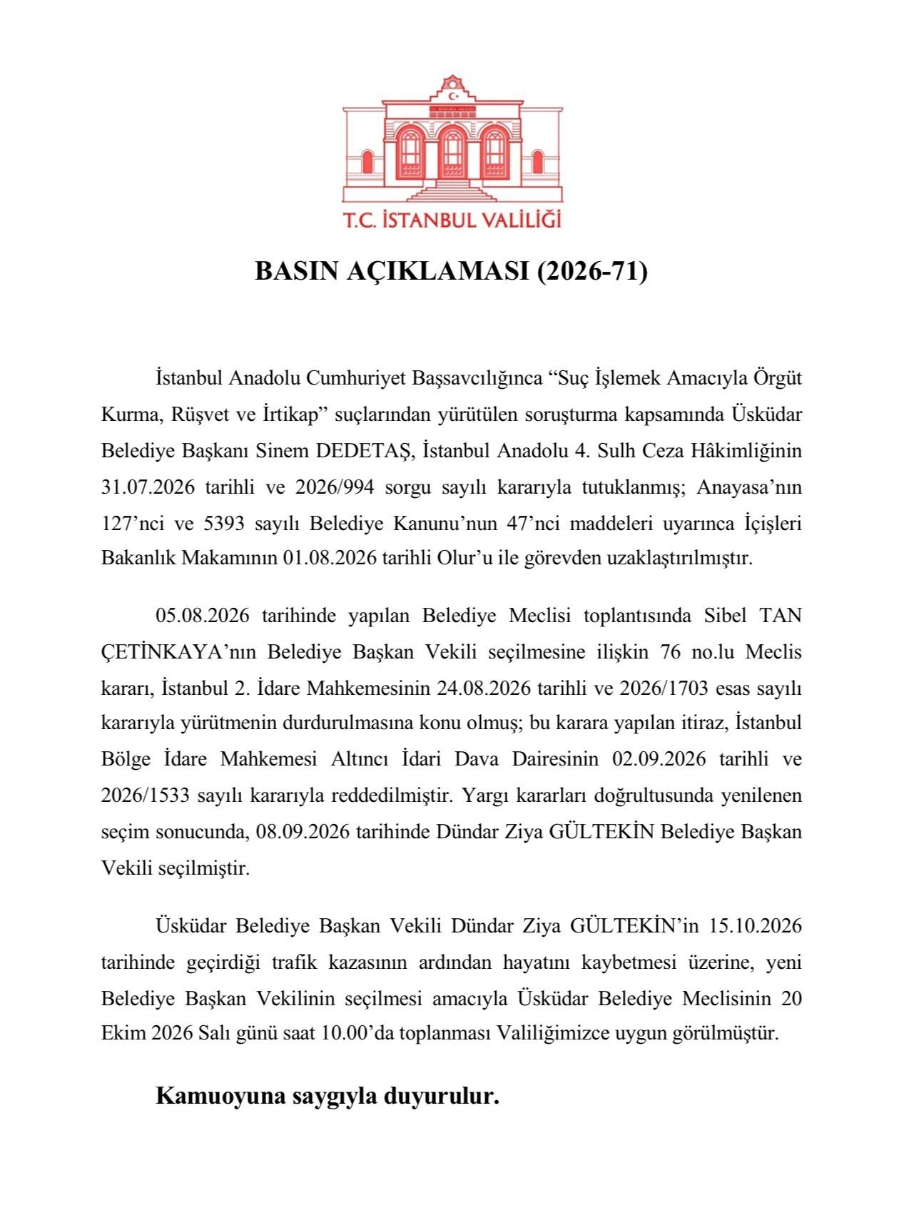 Üsküdar’da başkan vekili seçiminin tarihi belli oldu