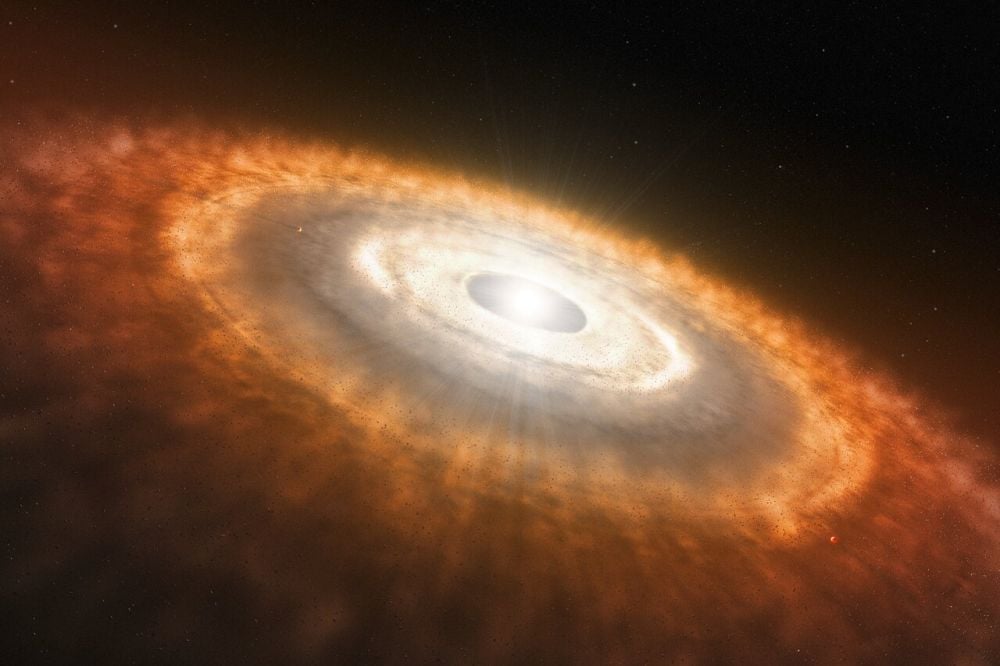 Bir sanatçının genç bir yıldızın etrafında gezegen oluşturan bir protoplanetary diskin illüstrasyonu. Gözlemler, bu disklerin dev gezegenlerin oluşması için yeterince uzun sürmeyebileceğini gösteriyor.