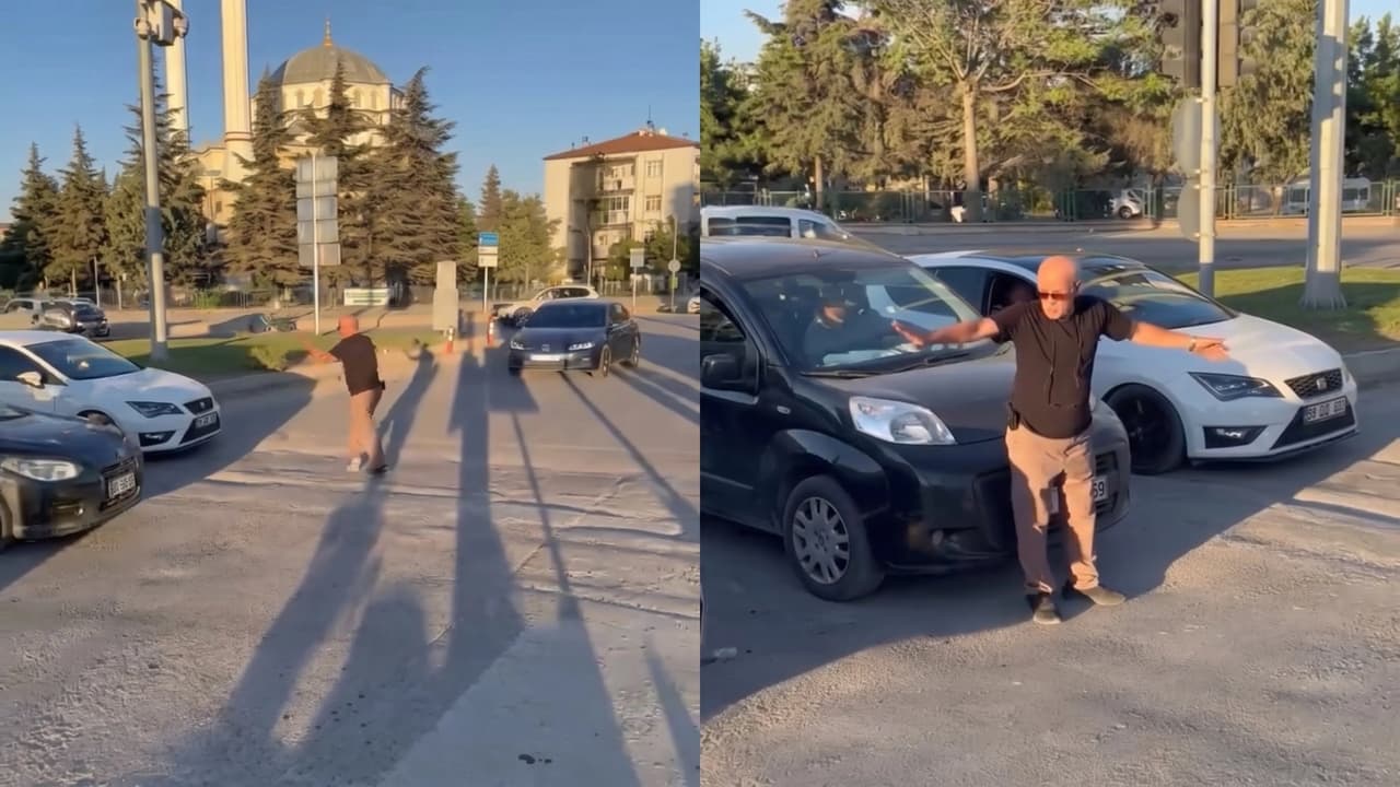 Trafik yoğunluğu oluştu, araçların geçişini yönlendirmeye çalıştı