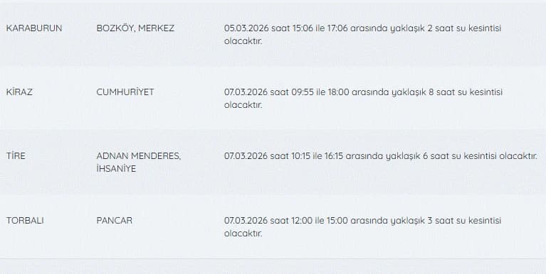 İZSU kesintiler listesi 7 Mart | Bugün İzmir su kesintisi listesinde hangi ilçeler var, ne zaman düzelecek?