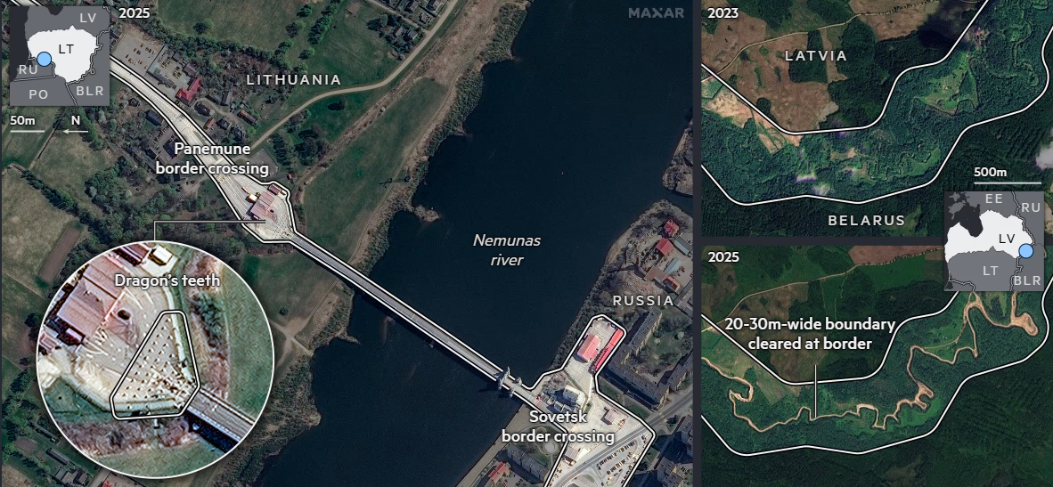 Satellite imagery reveals new border defences in Lithuania and Latvia