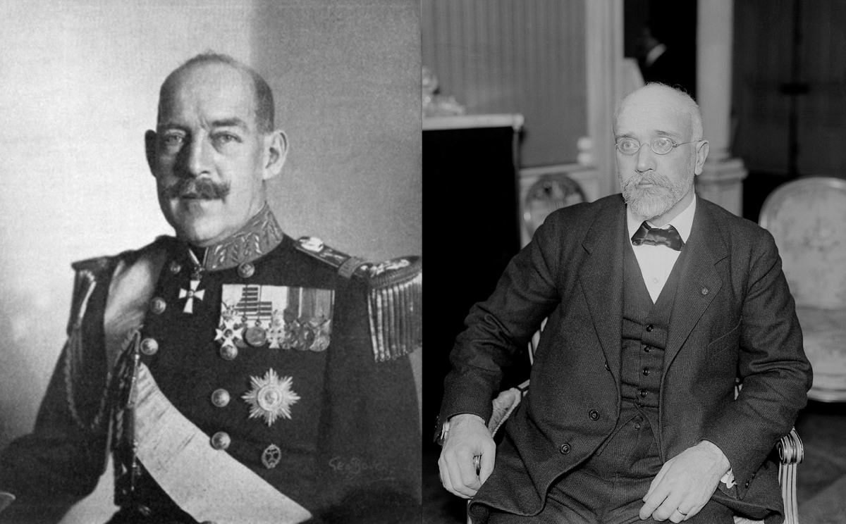 Solda Kral I. Konstantin, sağda Başbakan Eleftherios Venizelos
